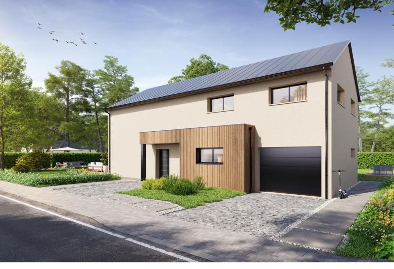 Plan de maison r+1 de 164 m², 5 pièces, 4 chambres, 2 salles de bain, et avec garage.