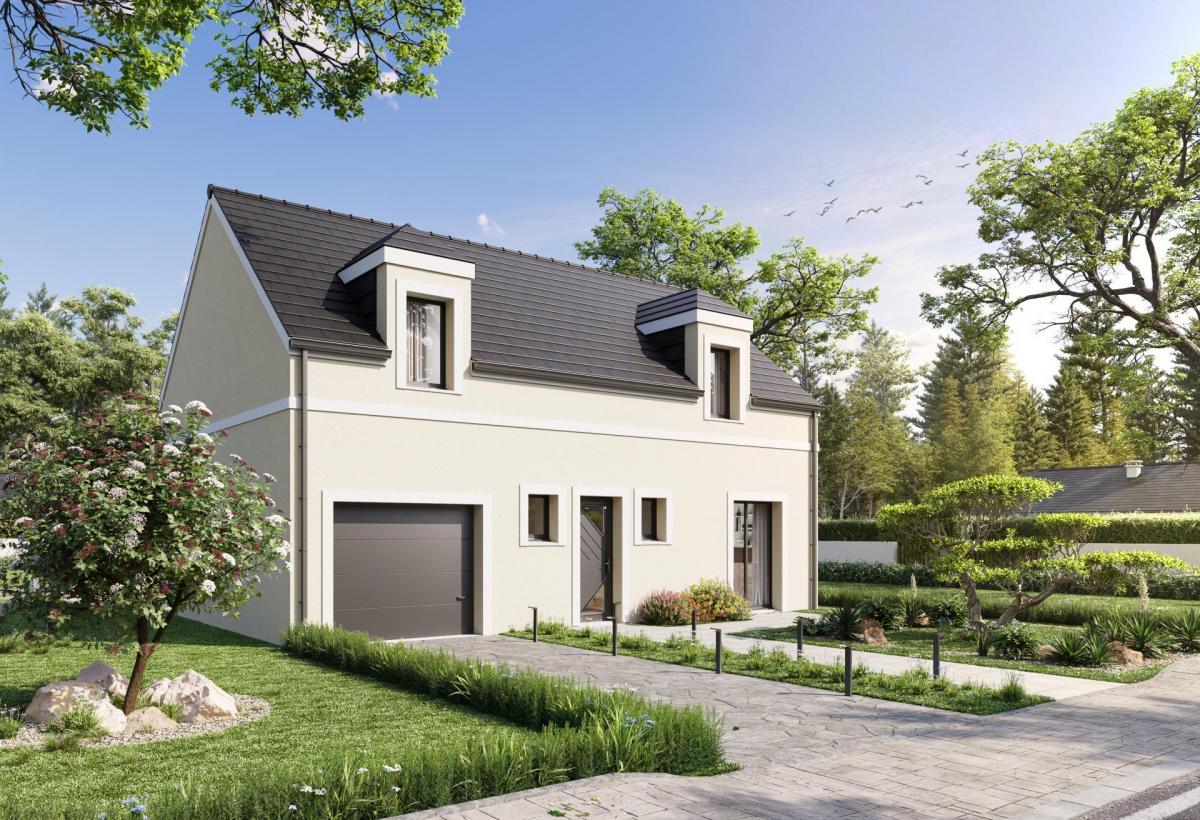 Plan de maison à étage de 101 m², 5 pièces, 4 chambres, 1 salle de bain, et avec garage.