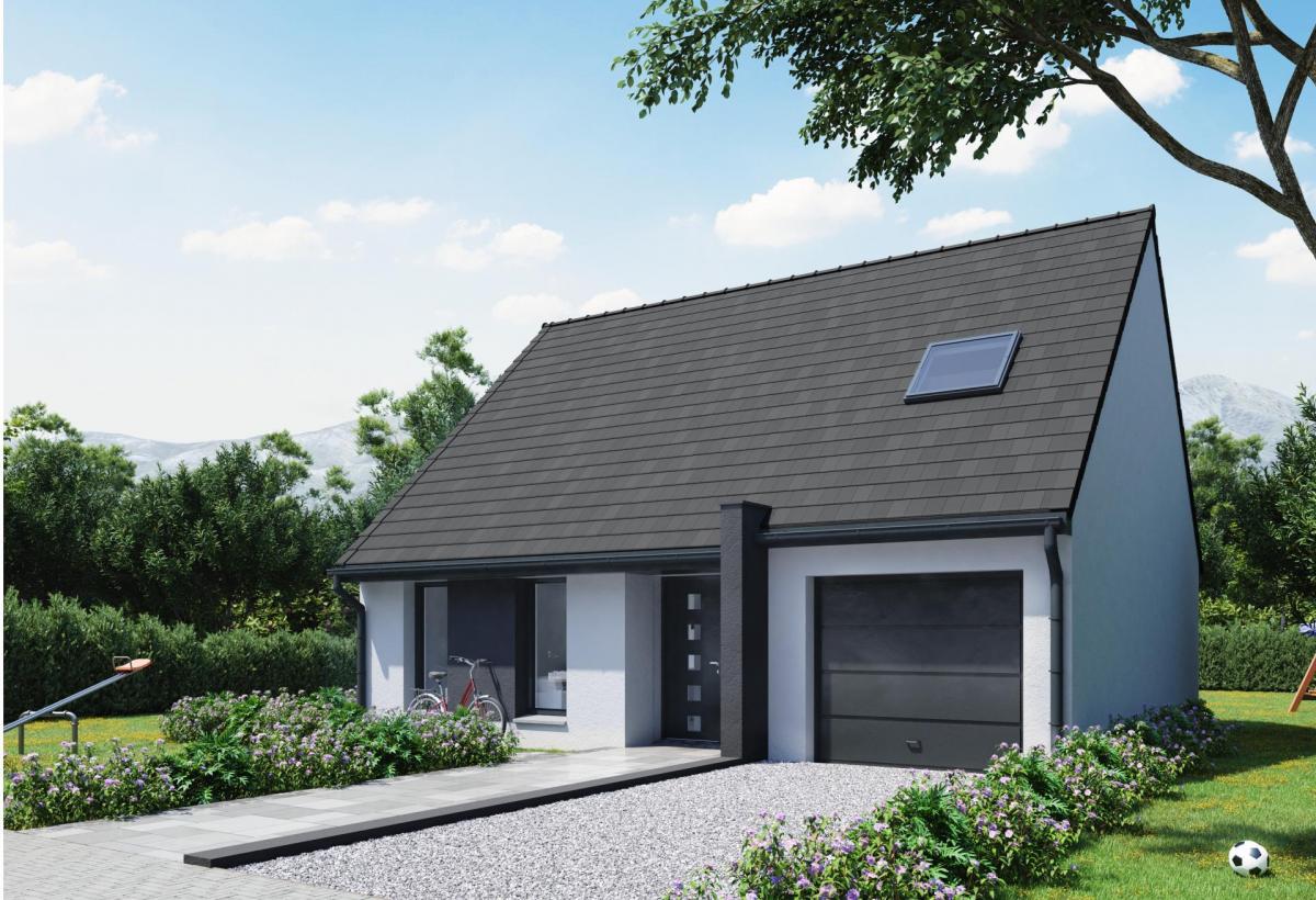 Plan de maison à étage de 88 m², 4 pièces, 3 chambres, 1 salle de bain, et avec garage.