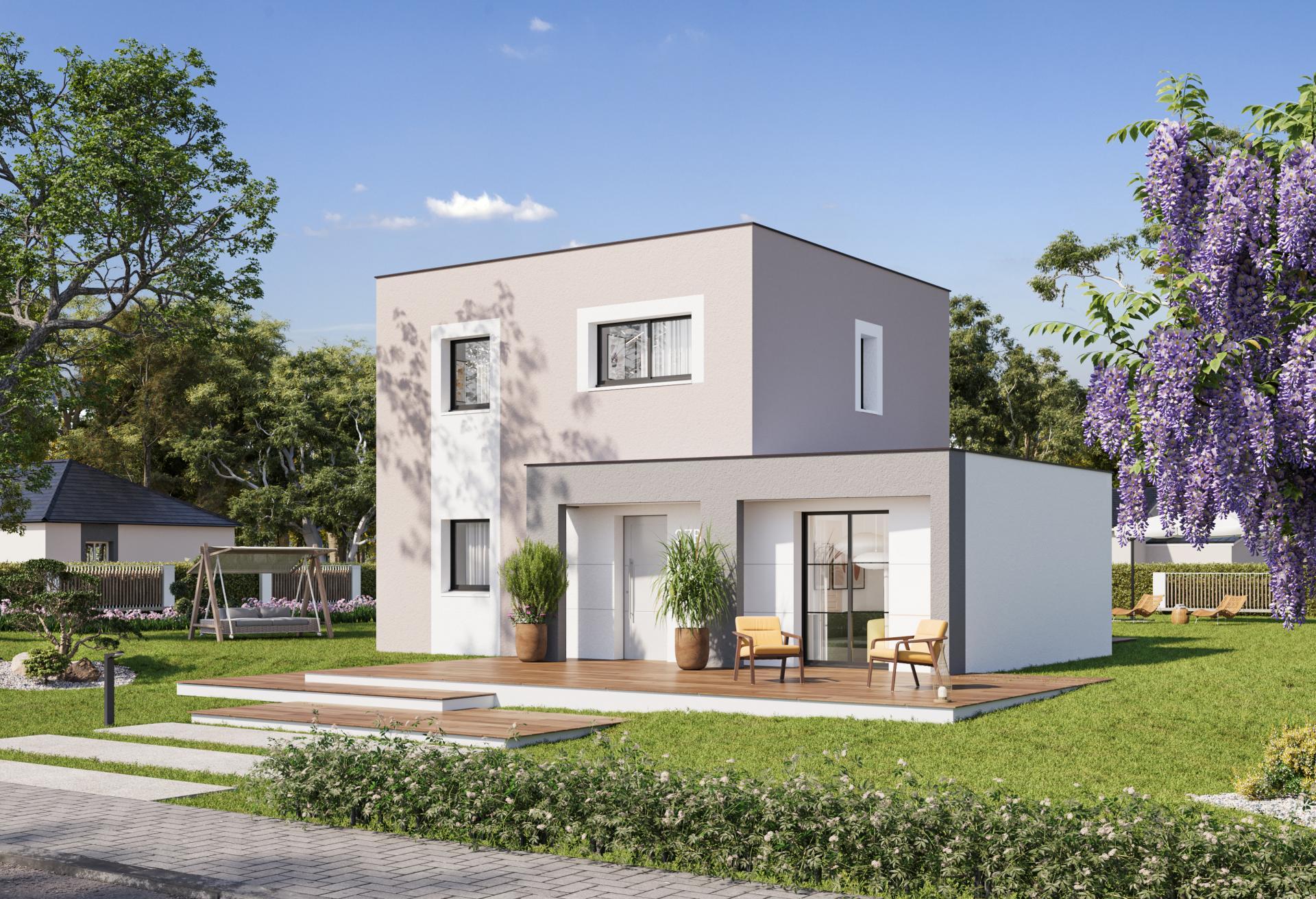 Plan de maison r+1 de 90 m², 5 pièces, 3 chambres, 1 salle de bain.