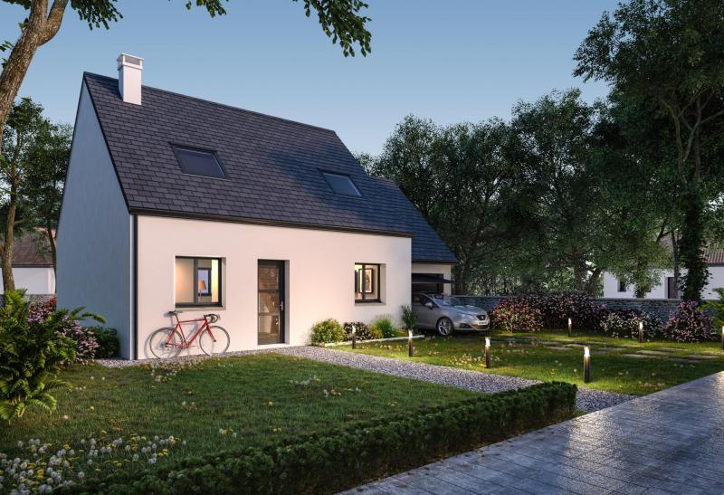 Plan de maison à étage de 83 m², 5 pièces, 4 chambres, 1 salle de bain, et avec garage.