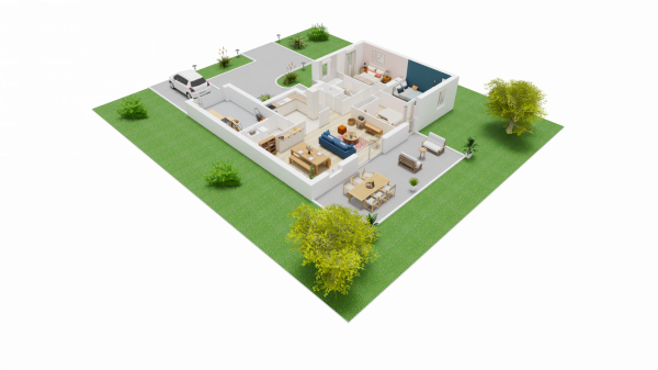 Plan interieur 3D maison individuelle de plain pied - FH 51 Groupe BDL