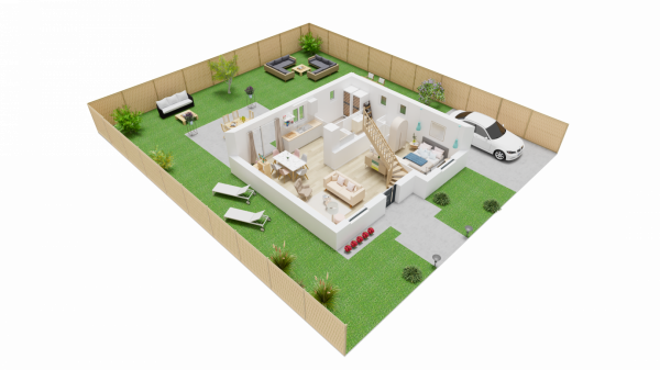 Plan interieur 3D Rez de chaussee maison individuelle a etage FH 05 Groupe BDL