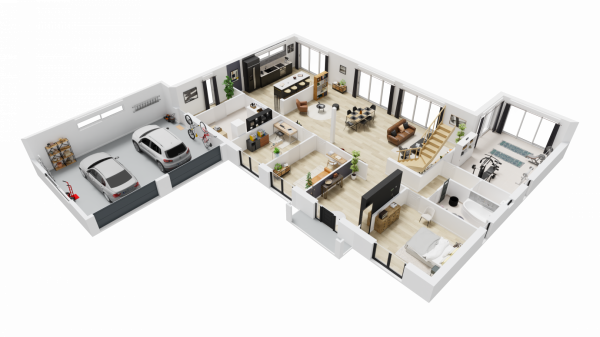 Plan interieur 3D rez de chaussee  maison individuelle a etage sur mesure haut de gamme ART HOME 13 Groupe BDL
