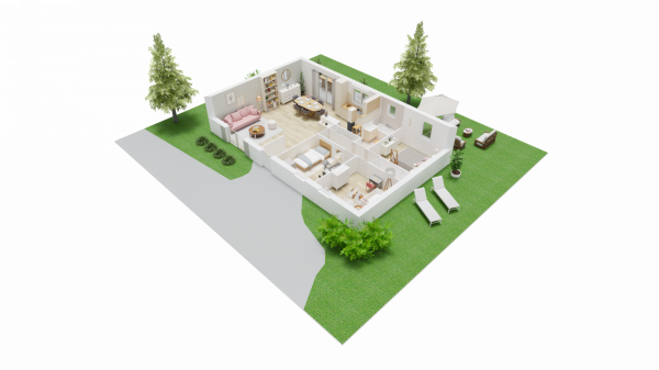 Vue dessus  maison individuelle de plain pied 3 chambres - clin claire voie - FH37