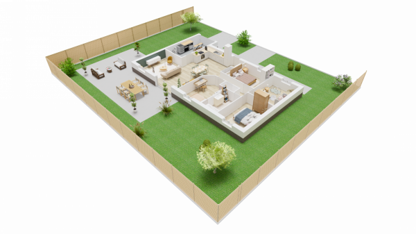 Vue dessus maison indviduelle plain pied - FH14
