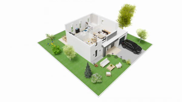 Vue du dessus étage maison individuelle à étage R+1 - 3 chambres et garage FH27