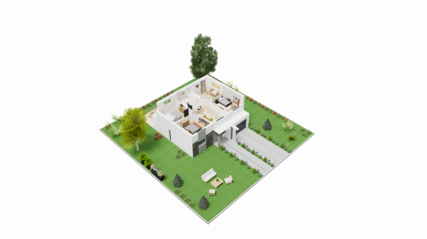 Vue du dessus étage maison individuelle à étage R+1 - 4 chambres et garage - FH28
