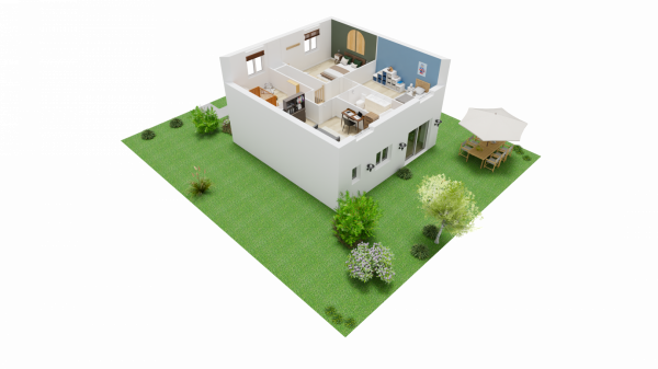 Vue du dessus étage maison individuelle à étage R+1 - 5 chambres - FH100