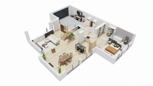 Vue interieur 3D rez de chaussee maison individuelle sur mesure a etage R+1 a etage ART HOME 10 Groupe BDL