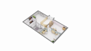 Vue intérieure 3D étage maison individuelle contemporaine à étage combles _ 3 chambres et 2 salles de bains _ FH74B