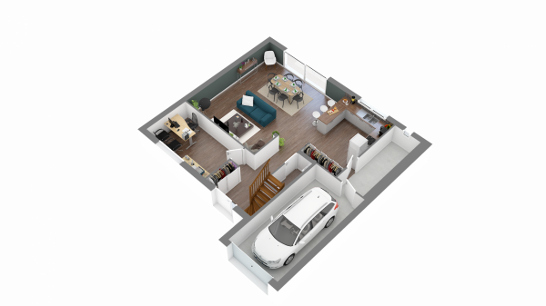 Vue interieure 3D rez de chaussee  maison individuelle a etage FAMILY HOME 113 Groupe BDL