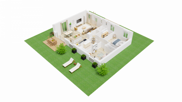 Vue interieure 3D rez de chaussee maison individuelle a etage - FAMILY HOME 91 - Groupe BDL