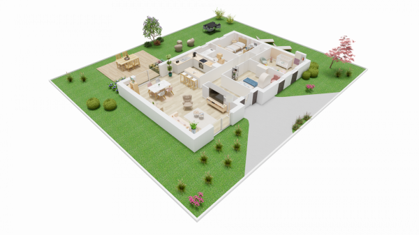 Vue interieure 3D Rez de chaussee maison individuelle de plain pied  FH 77 Groupe BDL