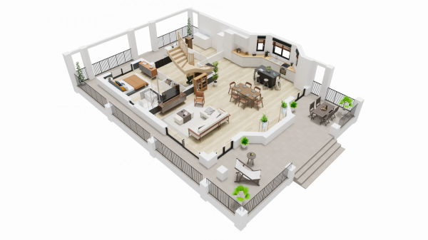 Vue interieure 3D rez de chaussee maison individuelle haut de gamme sur mesure a etage R+1 ART HOME 09 Groupe BDL