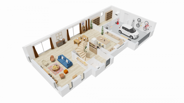 Vue interieure 3D rez de chaussee maison individuelle sur mesure a etage haut de gamme - ART HOME 6 Groupe BDL