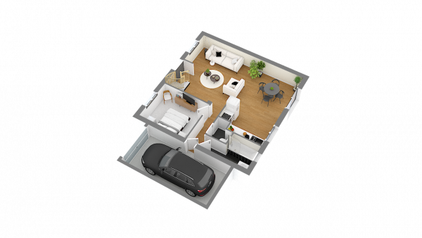 Vue interieure 3D rez de chaussee maison indiviudelle a etage FAMILY HOME 98 Groupe BDL