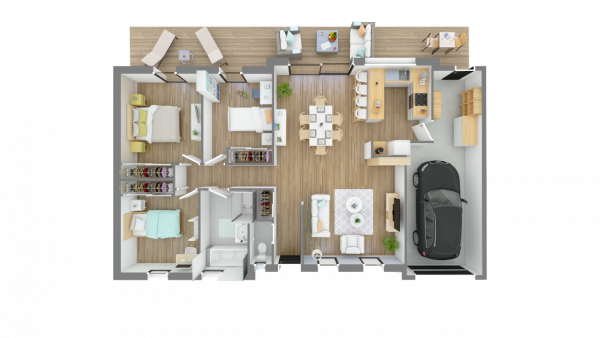 Vue du dessus maison individuelle de plain pied - FAMILY HOME 131 Groupe BDL