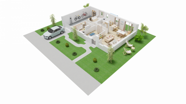 Vue interieure 3D maison individuelle de plain pied - FAMILY HOME 103 Groupe BDL