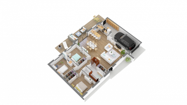 Vue interieure 3D maison individuelle de plain pied FAMILY HOME 132 Groupe BDL