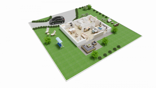 Vue interieure 3D maison individuelle de plain pied - FAMILY HOME 92 - Groupe BDL