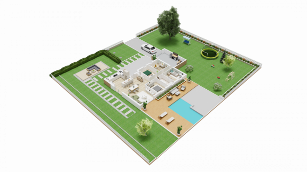 Vue interieure 3D rez de chaussee maison individuelle de plain pied - FH 78 Groupe BDL