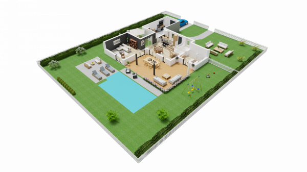 Vue interieure 3D rez de chaussee maison indiviudelle a etage R+1 - FH81 - Groupe BDL