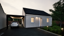 Autre vue facade avant de nuit maison individuelle de plain pied évolutive FLEX HOME 7 (PMR 1 chambre + bureau) Groupe BDL