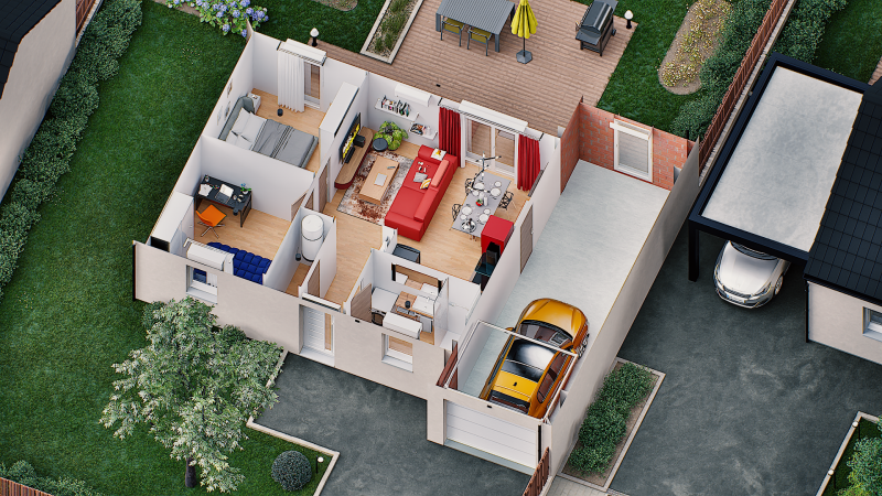 Autre vue interieure 3D maison individuelle de plain pied évolutive FLEX HOME 2 Groupe BDL
