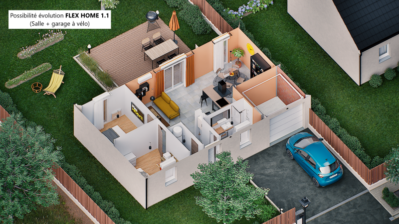 Evolution n°1 : Salle + garage à vélo
