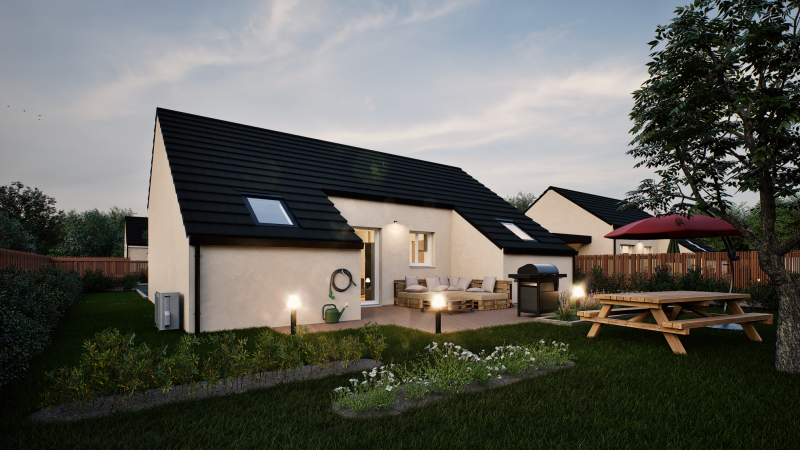 Facade arriere maison individuelle de plain pied évolutive FLEX HOME 3 Groupe BDL