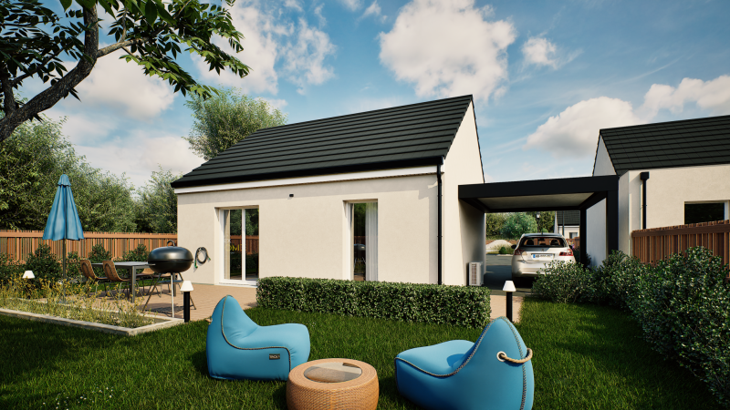 Facade arriere maison individuelle de plain pied évolutive FLEX HOME 5 (PMR 1 chambre) Groupe BDL