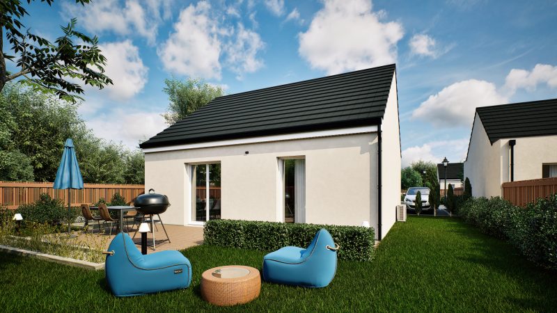 Facade arriere maison individuelle de plain pied évolutive FLEX HOME 6 (PMR 1 chambre + garage) Groupe BDL