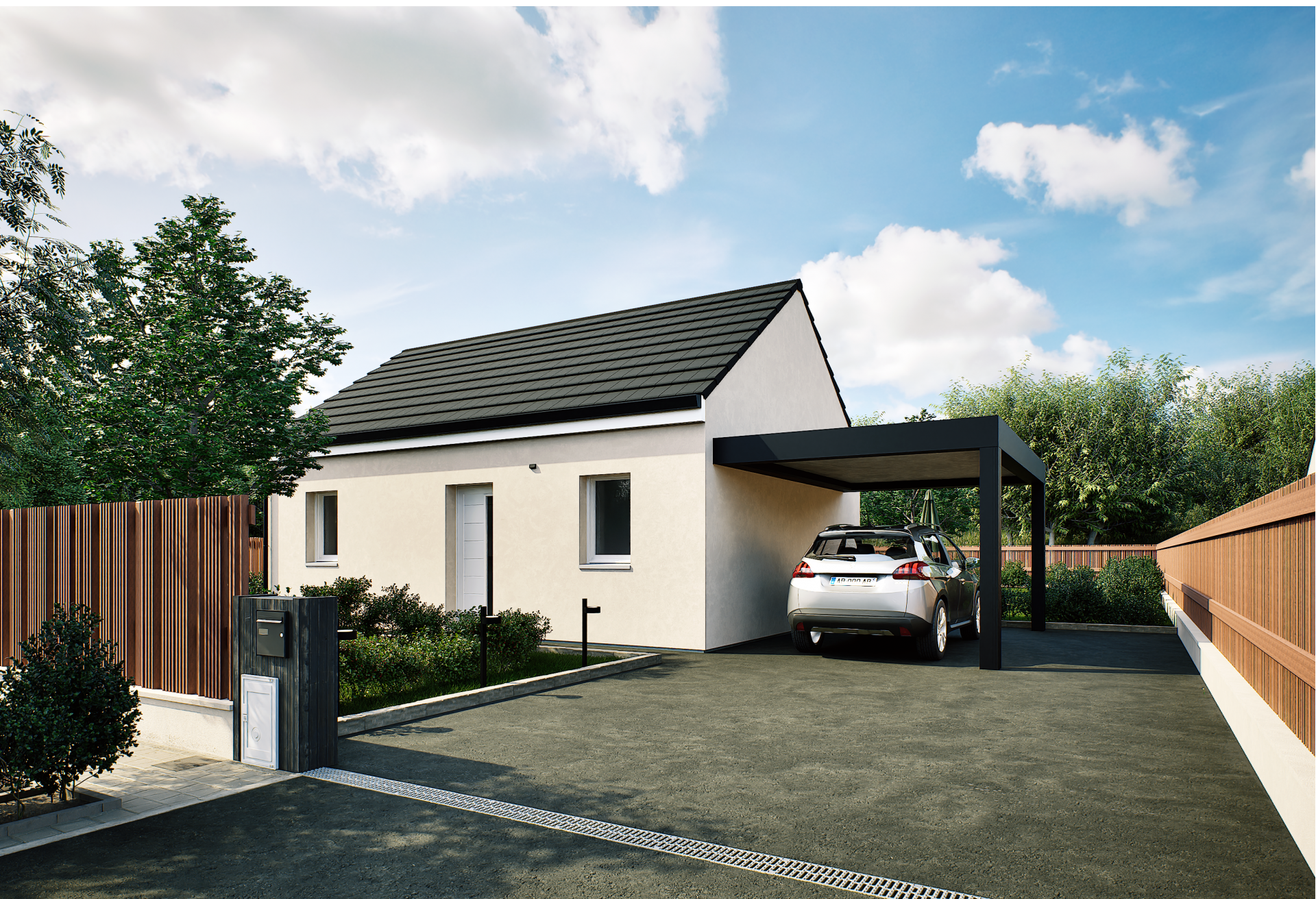 Plan de maison plain-pied de 48 m², 3 pièces, 2 chambres, 1 salle de bain.
