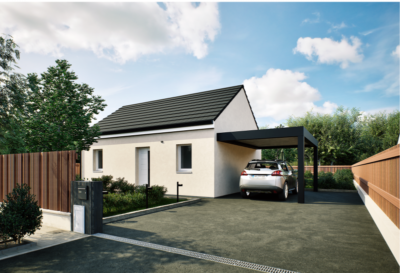 Plan de maison plain-pied de 48 m², 3 pièces, 2 chambres, 1 salle de bain.