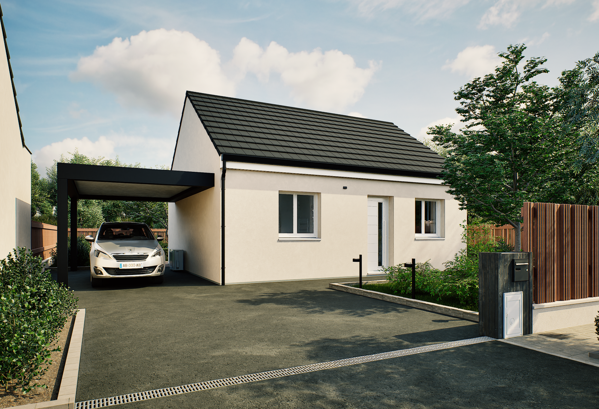Plan de maison plain-pied de 47 m², 2 pièces, 1 chambre, 1 salle de bain.