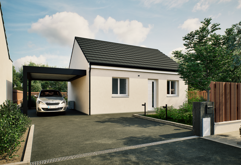 Plan de maison plain-pied de 47 m², 2 pièces, 1 chambre, 1 salle de bain.