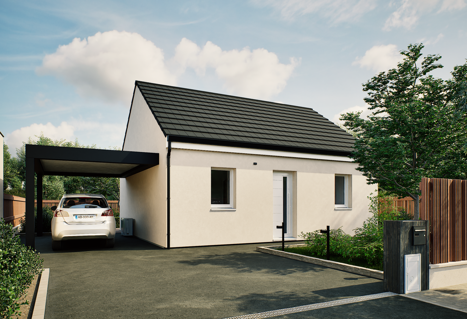 Plan de maison plain-pied de 48 m², 3 pièces, 1 chambre, 1 salle de bain.