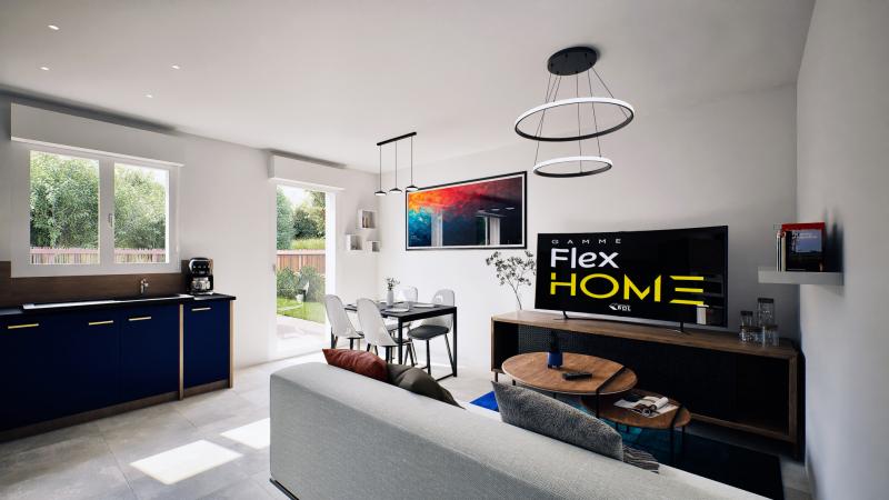 Vue interieure sejour maison individuelle de plain pied évolutive FLEX HOME 7 (PMR 1 chambre + bureau) Groupe BDL
