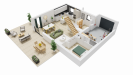 Vue interieur 3D rez de chaussee  maison individuelle a etage R+1 - FAMILY HOME 142 - Groupe BDL