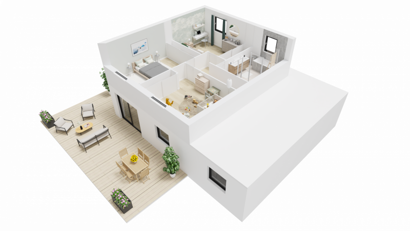 Vue interieure 3D etage   maison individuelle a etage R+1 - FAMILY HOME 142 - Groupe BDL