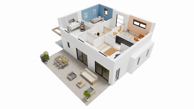 Vue interieure 3D etage maison individuelle a etage R+1 - FAMILY HOME 144 - Groupe BDL