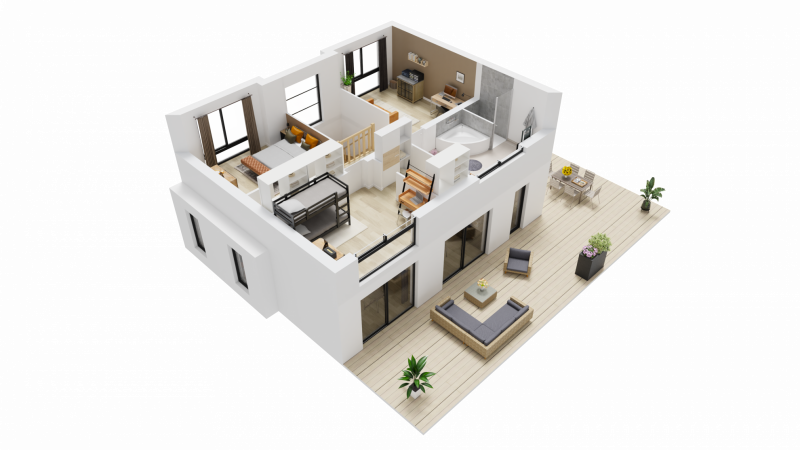 Vue interieure 3D etage maison individuelle a etage R+1 - FAMILY HOME 146 - Groupe BDL