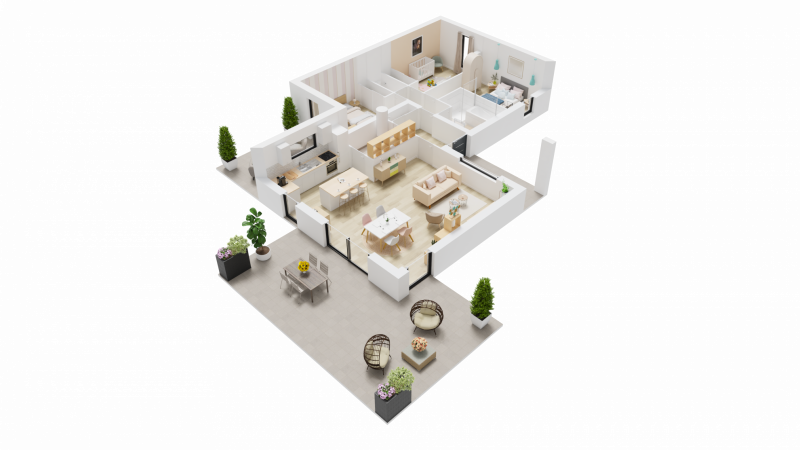 Vue interieure 3D maison individuelle de plain pied - FAMILY HOME 133 Groupe BDL