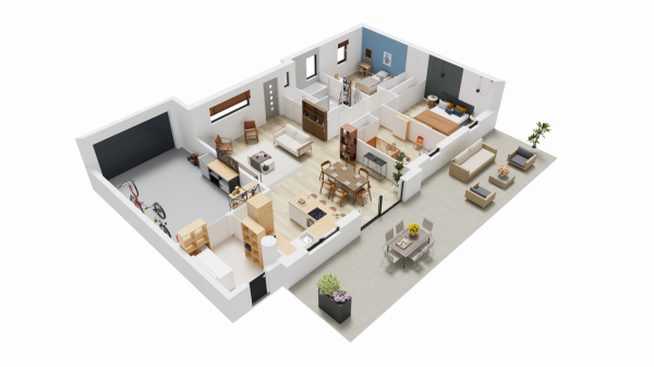 Vue interieure 3D maison individuelle de plain pied FAMILY HOME 134 Groupe BDL