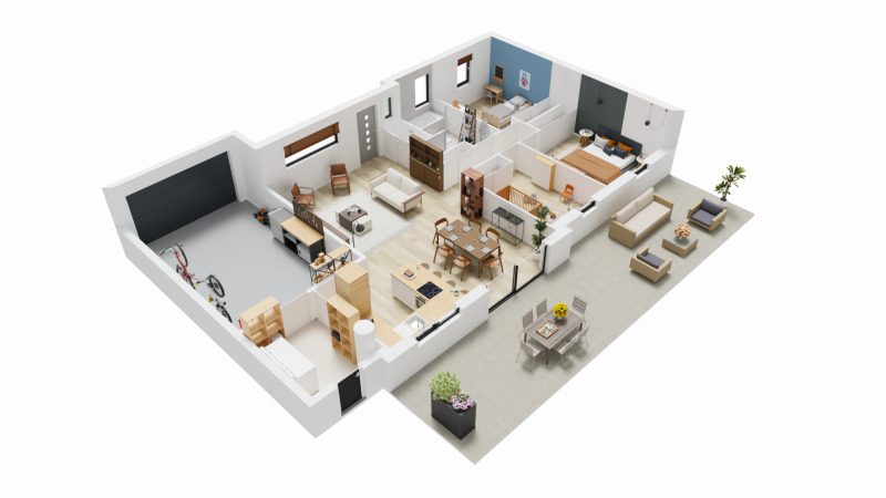 Vue interieure 3D maison individuelle de plain pied FAMILY HOME 134 Groupe BDL