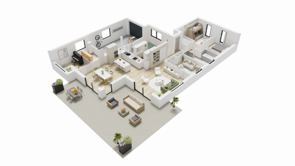 Vue interieure 3D  maison individuelle de plain pied FAMILY HOME 136 Groupe BDL