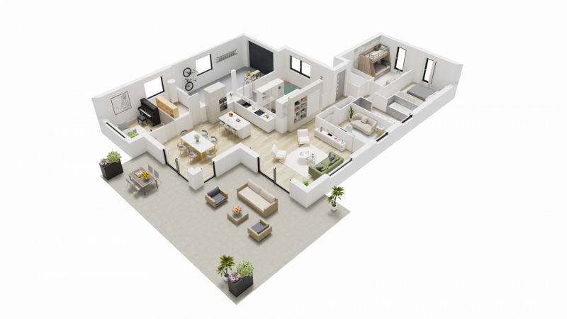 Vue interieure 3D  maison individuelle de plain pied FAMILY HOME 136 Groupe BDL
