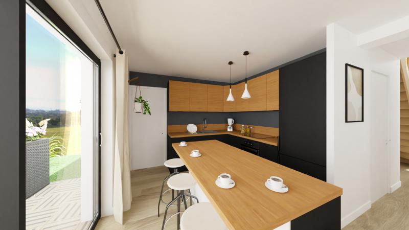 Vue intérieure cuisine maison individuelle contemporaine à étage combles _ 3 chambres avec garage - FH154