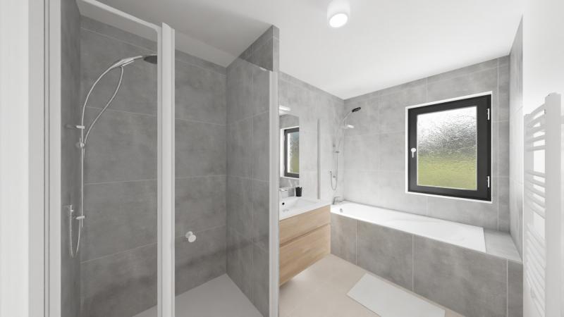 Vue interieure salle de bains maison individuelle de plain pied - FAMILY HOME 131 Groupe BDL